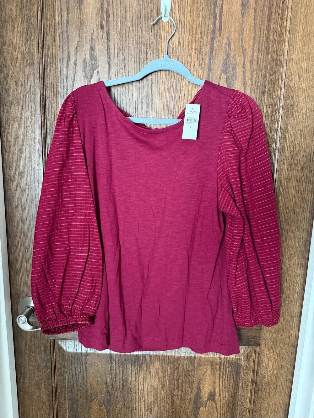 LOFT Burgundy Puff-Sleeve Knit Top